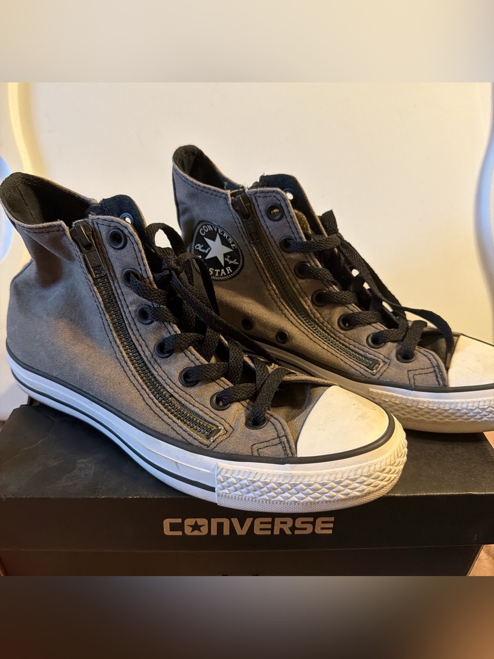 Converse All Star High-Top double zip Sneakers in Gray and Black